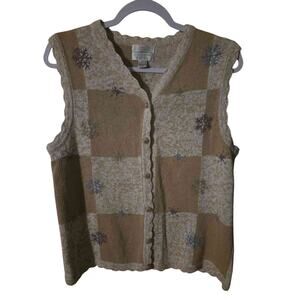 Vintage Christopher & Banks Hand Embroidered Snowflake Sweater Vest Women's L